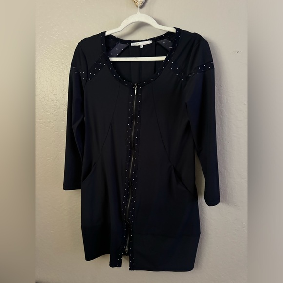 Sunlight Paris blue dress size 2 pockets zipper swim - Picture 1 of 4